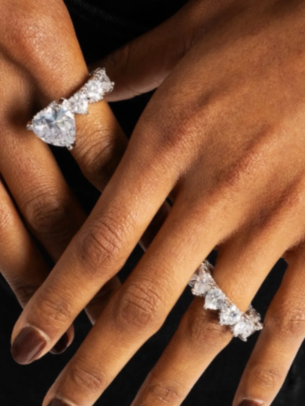 Heart Ring Set - White Diamond Sparkle